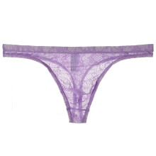 Men's Lace Thongs Underwear Low Waist G-String Thong Mesh Temptation Breathable Panties Purple 2XL