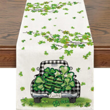 Chemin de table Siilues pour la Saint-Patrick – Décor trèfle vert, compatible avec les tables de salle à manger intérieures et extérieures