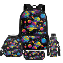 4Pcs Kids Backpack Set w/ Lunchbox, Pen Case, Bottle Carrier & Galaxy Space Design – Compatible with Elementary/Middle School