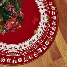 Upgraded Christmas Printed Tree Skirt Snowflake Reindeer Digital Christmas Tree Surround Polyester Ornament Decoration G