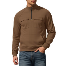 Herren-Sweatshirt mit Rundhalsausschnitt, einfarbig, mit Tasche, lockerer Passform, sportliches Oberteil mit Viertelreißverschluss, lässiger Schnitt