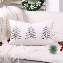 Housse de coussin ultra douce brodée d'un sapin de Noël avec fermeture éclair invisible pour canapé et salon, décoration de Noël