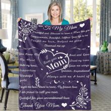 Couverture violette « Maman » – Flanelle douce et polaire, cadeau « Je t’aime maman » de la part d’une fille ou d’un fils, idéal