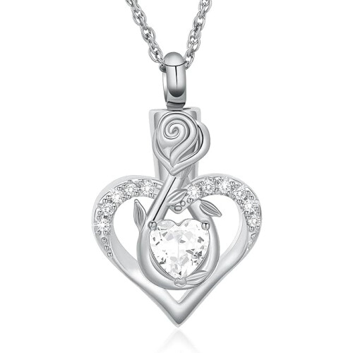 Κολιέ με τεφροδόχο καρδιά Roseflower – Μνημείο Birthstone