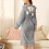 Women's Fleece-Lined Solid Color Robe With Pocket & Ear Cap - Gray Size L 6