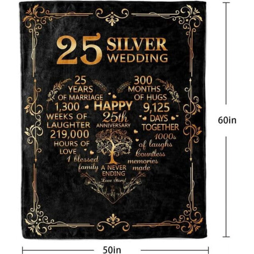 25th Anniversary Blanket Silver Wedding Gift 40x50 inch 1