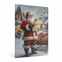 Vintage-Wandbild mit Weihnachtsmann und Geschenkeliste – Retro-Weihnachtsbild auf Leinwand für Wohnzimmer, Küche, Schlafzimmer und Badezimmer