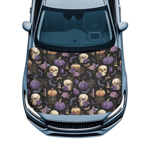 Copertura per cofano auto con teschio e zucca viola, 1 pezzo