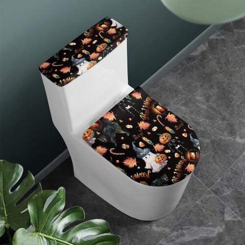 Ensemble de housses de toilettes Halloween en polyester élastique au fond 1