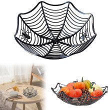 Spider Web Candy Basket for Halloween – Metal Wire Treat Bowl with Bat Accents, Compatible with Party Decor & Trick-or-Treat