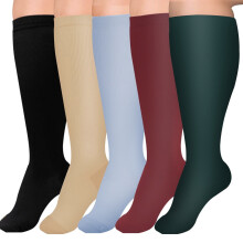 5pcs Plus Size Compression Socks for Women 15-20 mmhg Extra Wide Calf Knee High Support Socks for Circulation,4XL,Style 25
