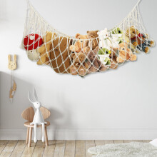 Extra Large Cotton Rope Stuffed Animal Hammock for Wall Corner or Bed End – Tassel Design Net Holder, Compatible with Kids' Room & Playroom
