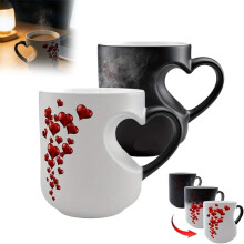 WJIIAO 2026 Heart-Shaped Color-Changing Ceramic Mug, Heat-Sensitive Coffee Cup – Romantic Couple Gift for Valentine's & Mother's Day,