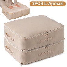 Ultra Space Saving Self Compression Organizer Closet Organizers and Storage Moving Bags for Comforters Clothes Blankets (2 Pack, Apricot-L)