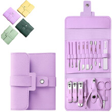 16PCS Portable Nail Clipper Set in Leather Case – Stainless Steel Manicure & Pedicure Kit for Men/Women, Travel Grooming Kit with Cuticle Trimmer