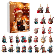 Christmas Advent Calendar 2025, 24pcs Acrylic Red Hat Cat Ornaments, 24-Day Countdown, Party Favors for Grandkids