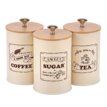 Vintage Metal Airtight Canister Set for Coffee, Sugar & Tea – Large Capacity, Solid Kitchen Storage Containers