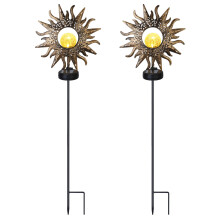 SOLAREK 2Pcs Solar Powered Ground Stake Lights for Garden Crackle Glass Decorative Light
