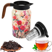 White Vintage Floral Stainless Steel Thermal Teapot with