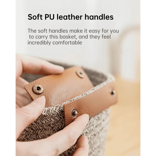 Cotton Woven Basket with Leather Handle 1 Pack 1