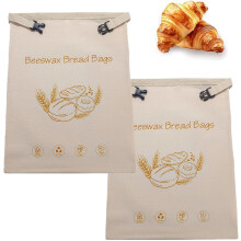 Reusable Beeswax Bread Bags (2 Packs, 15.7"13") – Organic Cotton, Double-Layer, Compatible with Sourdough & Refrigerated Storage