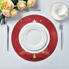 15.4" Round Placemat Set of 1 Polyester Fabric Place Mats Non-Slip Dining Kitchen Table Mats for Kitchen Party Decor Red Christmas Tree