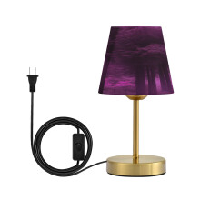 Modern Minimalist Cone Desk Lamp Antique Bronze Base & Linen Shade Bedside Table Lamp for Bedroom Living Room, Office, Dorm Purple Forest Small
