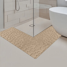 L-Shaped Corner Bathroom Rug, Non-Slip Water-Absorbent Memory Foam Mat for Bathtub & Shower – Machine Washable, 47.2x29.5", Khaki