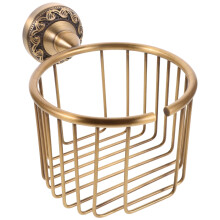 Rustic Brass Wall Basket Toilet Paper Holder Vintage Style Tissue Storage Organizer