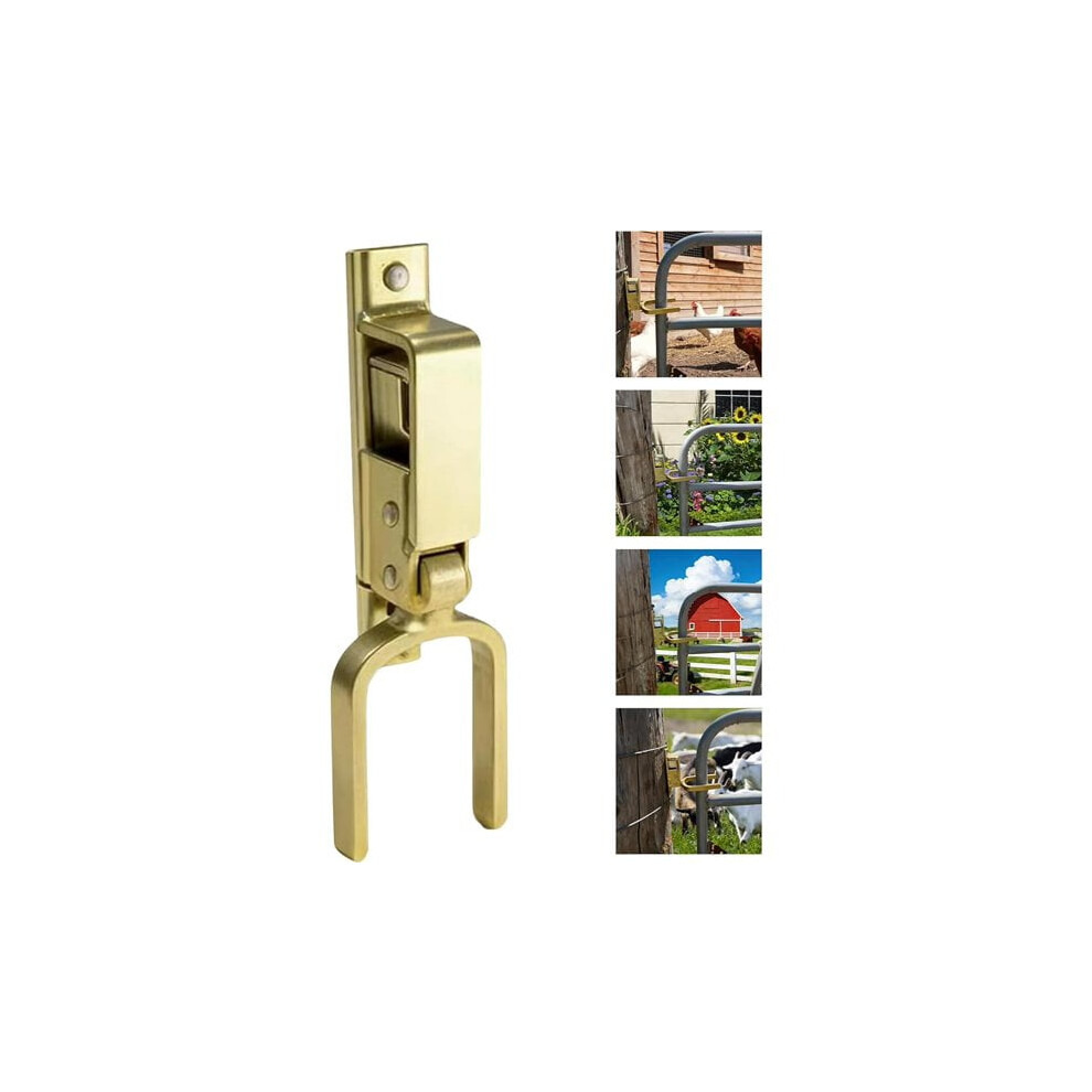 Heavy-Duty Instant Locking Gate Latch For Cattle, Sheep & Horses Â Rust-Resistant Steel, Auto Spring Lock, Brass Color 9482726319665