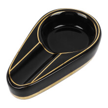 Black Ceramic Waterdrop Cigar Ashtray, 28mm Slot, Anti-Slip Bottom
