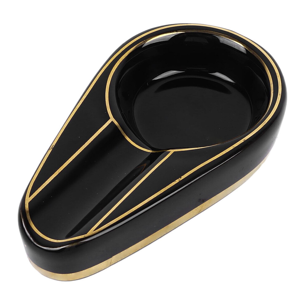 Black Ceramic Waterdrop Cigar Ashtray, 28Mm Slot, Anti-Slip Bottom