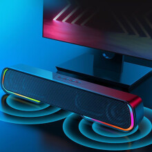Mini Soundbar Bluetooth Speaker, Portable Wireless Desktop Sound Bar with RGB Lights, Powerful Bass Stereo Sound for PC, Gaming, TV & Outdoor Use