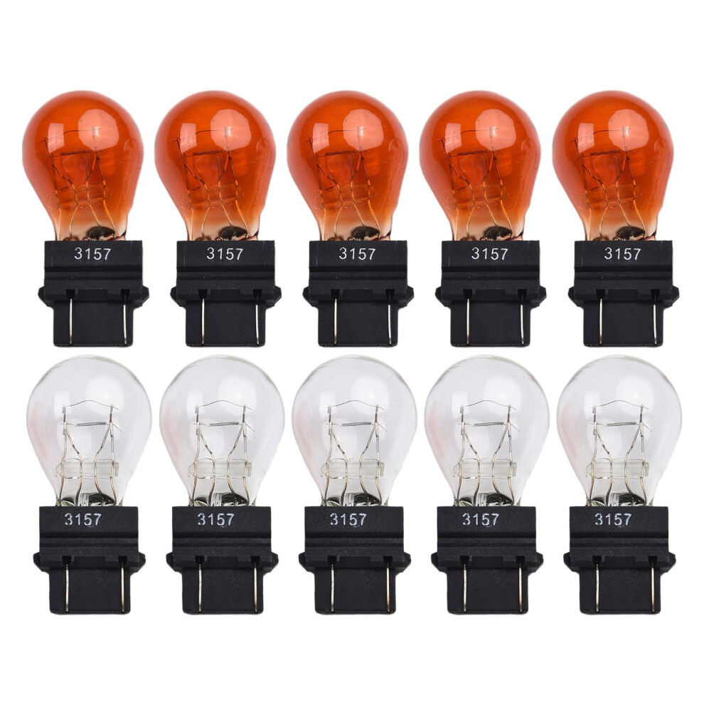 10 Pack 3157 Clear And Tail Signal Brake Bulbs Amber/Light 9464372713967