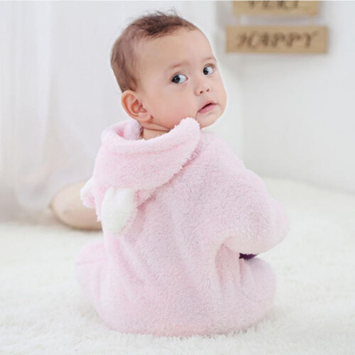 Spring Infant Flannel Solid Color Stitching Package Foot Romper Siamese Baby Crawling Jumpsuit 2