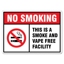 No Smoking Sign – Smoke & Vape Free Facility Metal Tin Sign, 8"x12", Safety Warning Notice