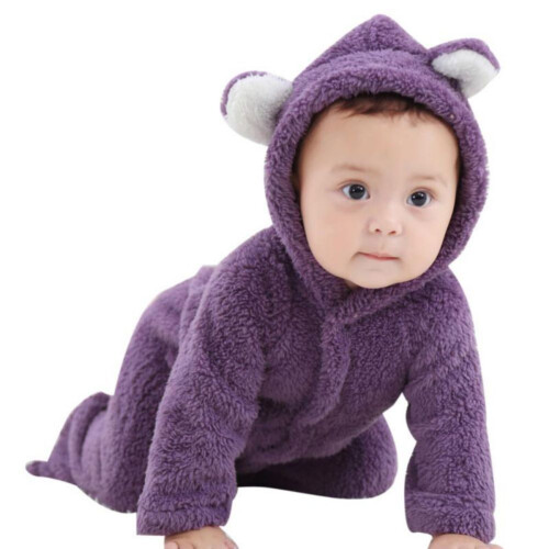 Spring Infant Flannel Solid Color Stitching Package Foot Romper Siamese Baby Crawling Jumpsuit