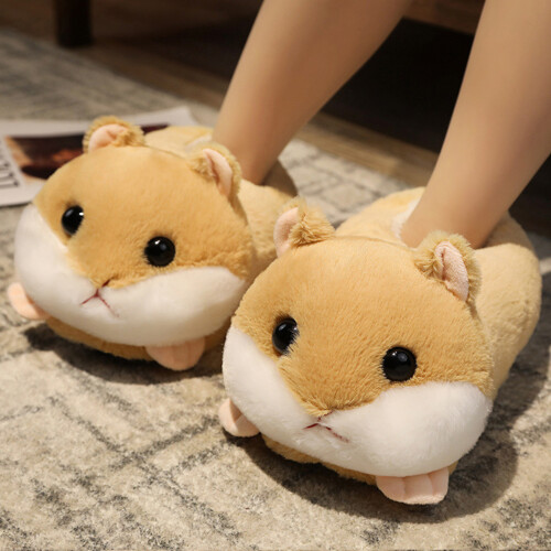 (Yellow Hamster) Plush Rabbit Slippers with Thick Sole