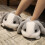 (Gray Rabbit) Plush Rabbit Slippers with Thick Sole 1