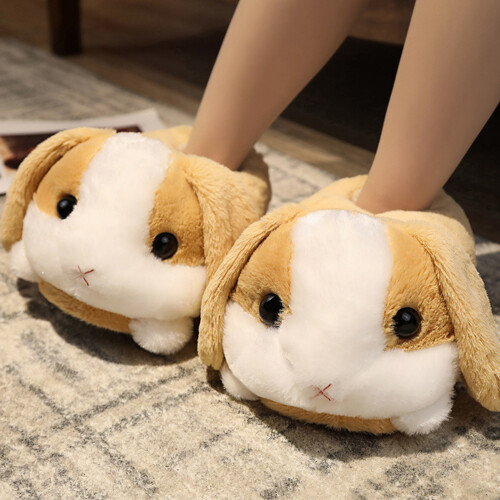 (Yellow Rabbit) Plush Rabbit Slippers with Thick Sole