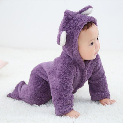 Spring Infant Flannel Solid Color Stitching Package Foot Romper Siamese Baby Crawling Jumpsuit 2