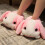 (Pink Rabbit) Plush Rabbit Slippers with Thick Sole 1
