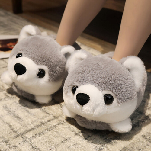 (Huskie) Plush Rabbit Slippers with Thick Sole