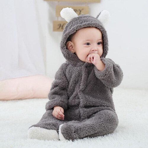 Spring Infant Flannel Solid Color Stitching Package Foot Romper Siamese Baby Crawling Jumpsuit 2