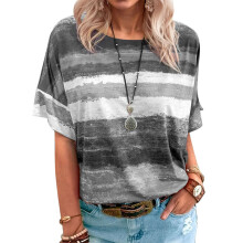 Maglietta basic da donna con design sfumato, scollo rotondo, maniche corte, vestibilità ampia e casual, adatta a diverse occasioni e come maglietta