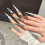 (3179 Extra Long Tip, S) Steampunk Silver Black False Nails 10 Pcs 8
