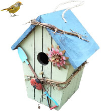 Rustic Design Bird House Hand Painted Bird Box Vintage Look Decorative Birdhouse Weather Resistant Wooden Bird Nest Easy To Install Outdoor Garden