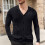 Ανδρικό Μονόχρωμο Πλεκτό Ζακέτα με V-Neck, Σχέδιο Ζακάρ, Μακρυμάνικο Πουλόβερ, 1