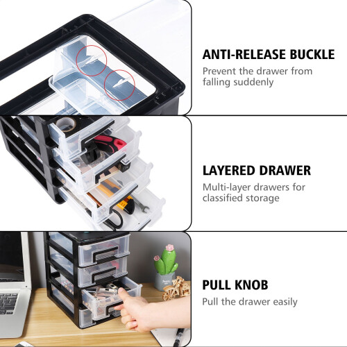 Black Plastic Storage Cabinet with Multi Layer Drawers for Office and Study 1