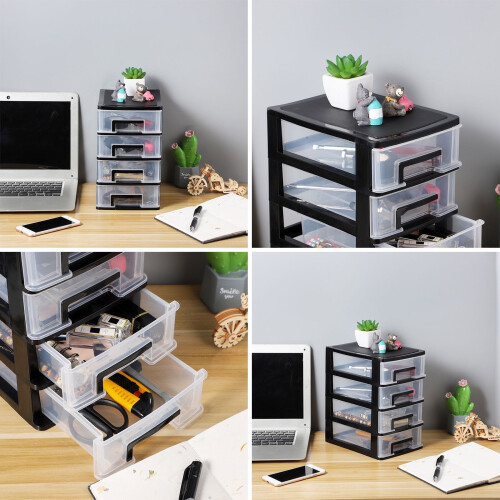 Black Plastic Storage Cabinet with Multi Layer Drawers for Office and Study 2